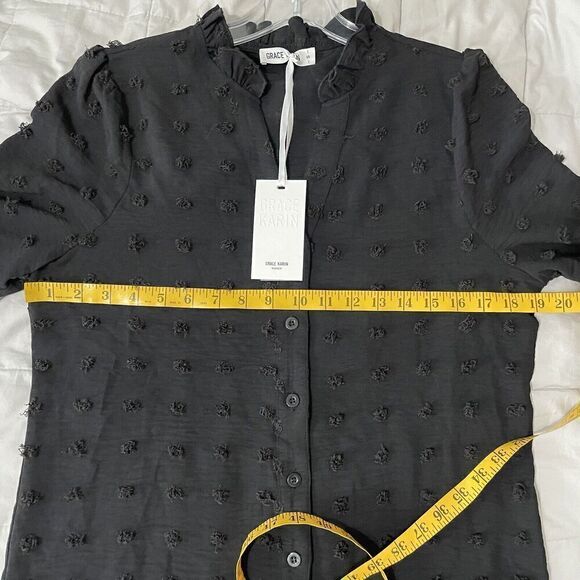 Grace Karin Swiss Dot Blouse Women’s Size Small Black Long Sleeve Ruffle… - Picture 4 of 9